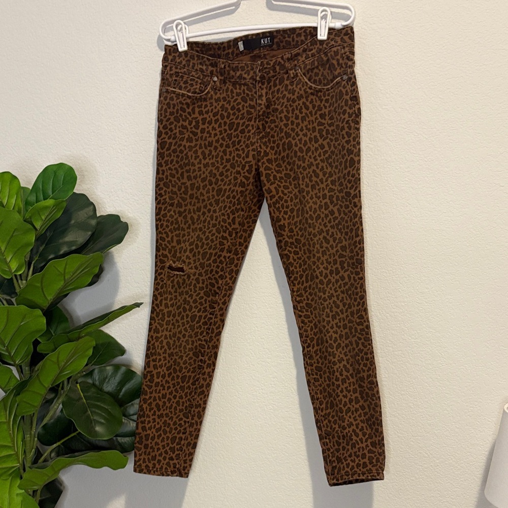 Kut from the Kloth Brown black distressed Leopard ankle Skinny Jeans 6